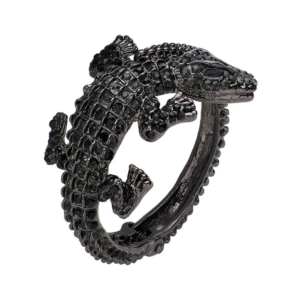 Black Rhinestone Alligator Crocodile Cuff Bracelet Statement Jewelry Accessory